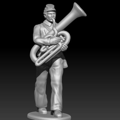 Tuba player walking, Forage Cap, moustache