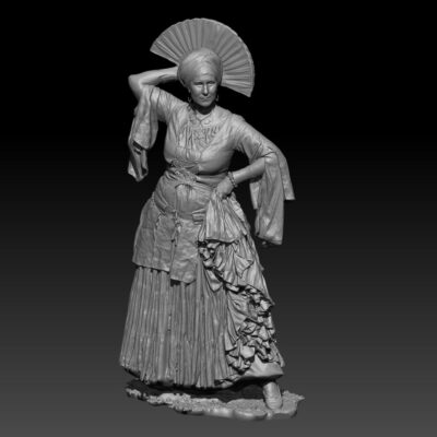Dancer with fan behind head, inspiration from Arabic, Turkish and Indian 16th-19th centuries