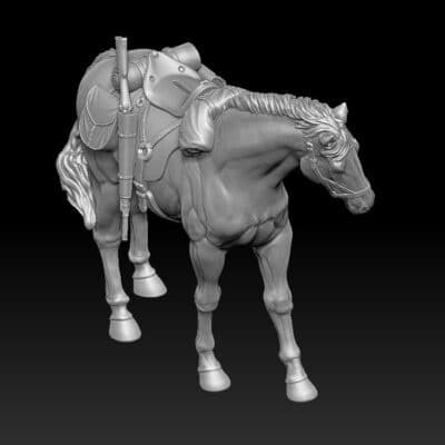 Horse standing still, head bent