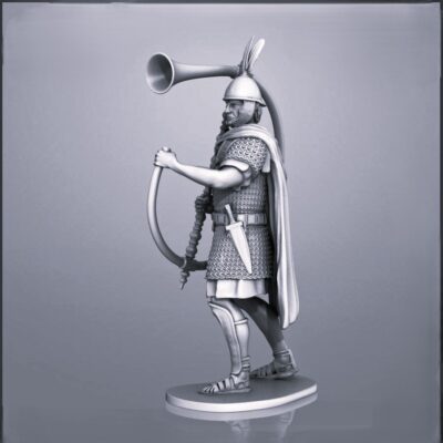 Musician with cornu trumpet