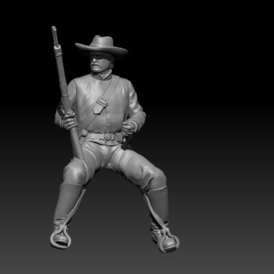 Confederate Cavalry soldier resting carbine on thigh, looking right