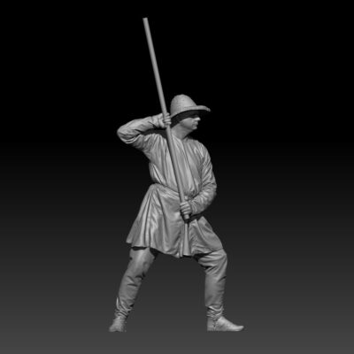 Medieval peasant ready to attack