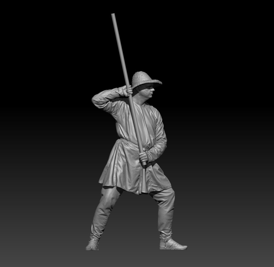 Medieval peasant ready to attack