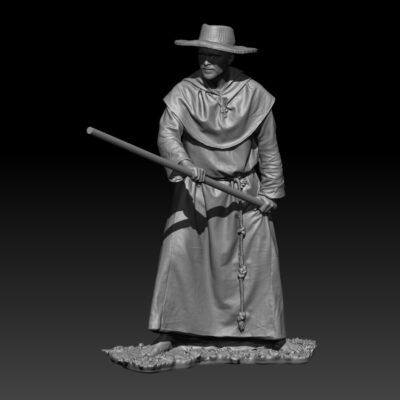 Medieval monk ready to attack