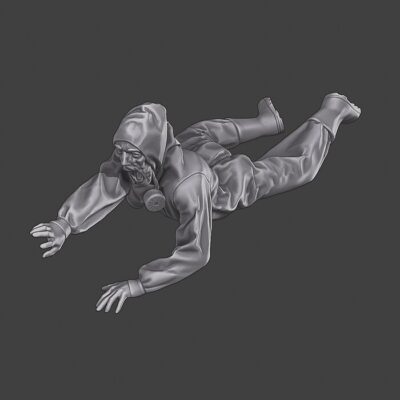 Zombie in hazmatsuit crawling forward