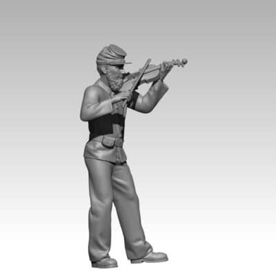 Union soldier playing the fiddle at camp