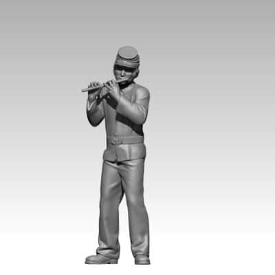 Union soldier standing playing flute