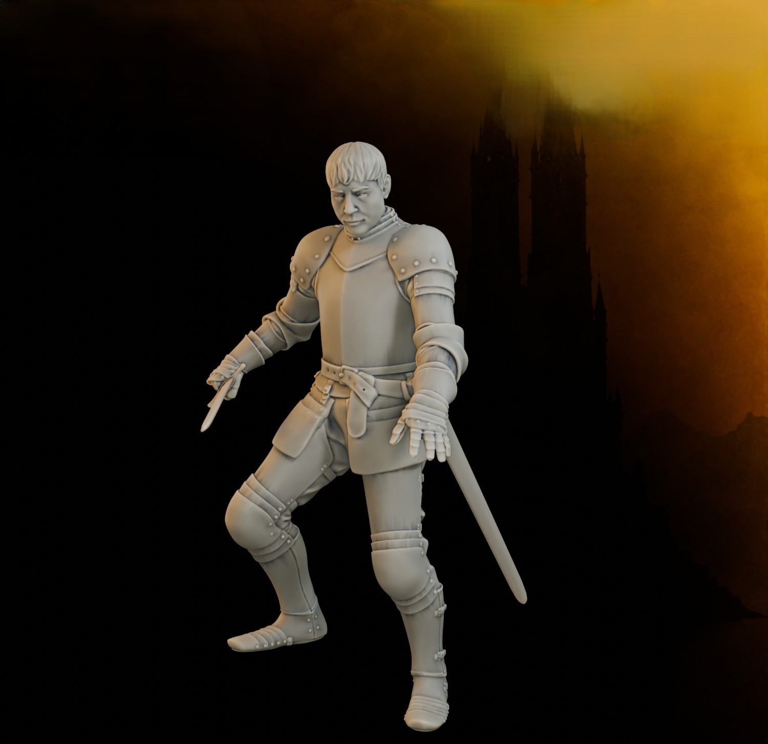 Knight looking for lost helmet