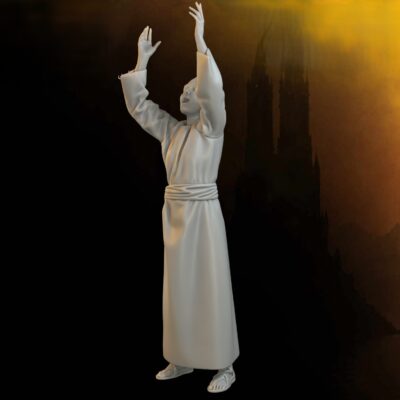 Medieval woman cheering on