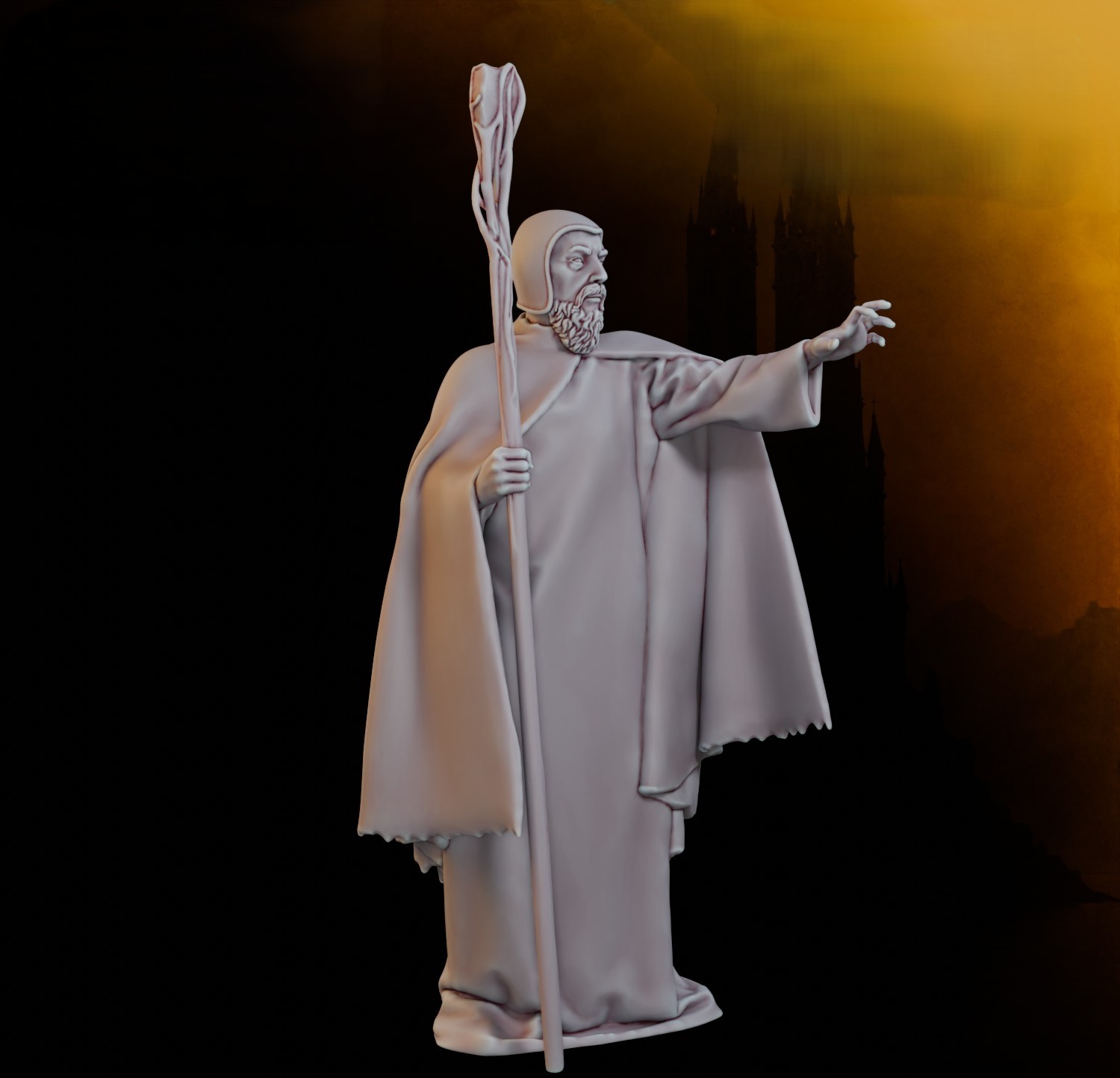 Old wise man with staff, Tim or Merlin