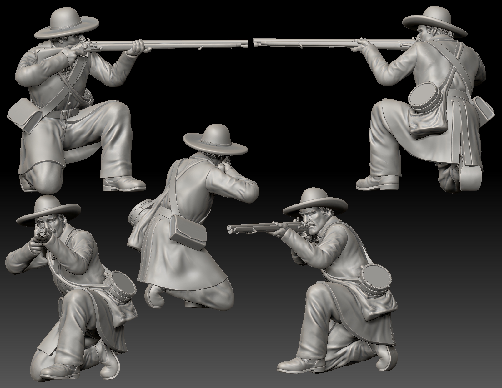 Alamo Defender Kneeling firing musket