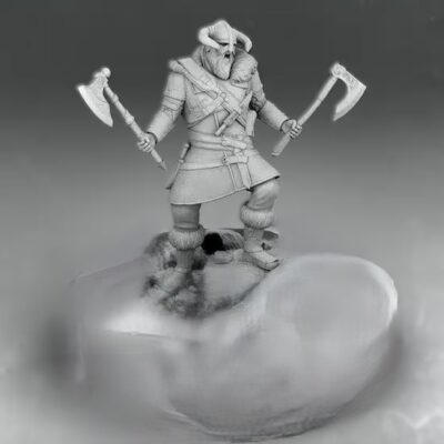 Viking in helmet, dual wielding axes