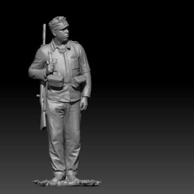 Finnish WWII medic standing guard