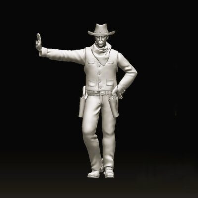 Cowboy leaning hand on wall