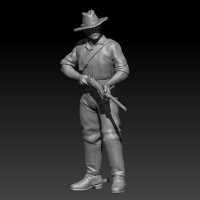 Dismounted 7th Cavalry standing with carbine at the ready