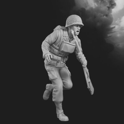 US Soldier running D-Day Omaha Beach