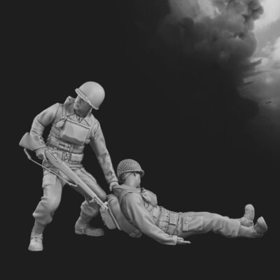 US soldier helping friend D-Day Omaha Beach set