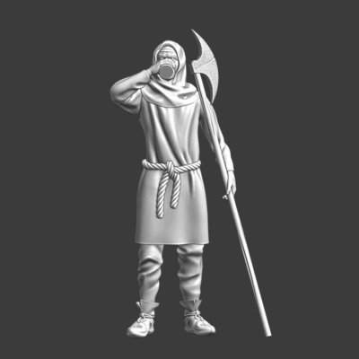 Medieval city guard drinking on duty