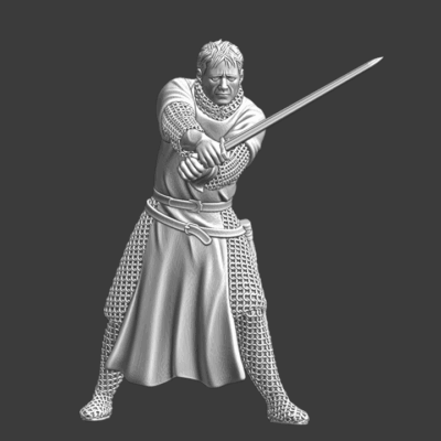 Tired medieval knight with sword