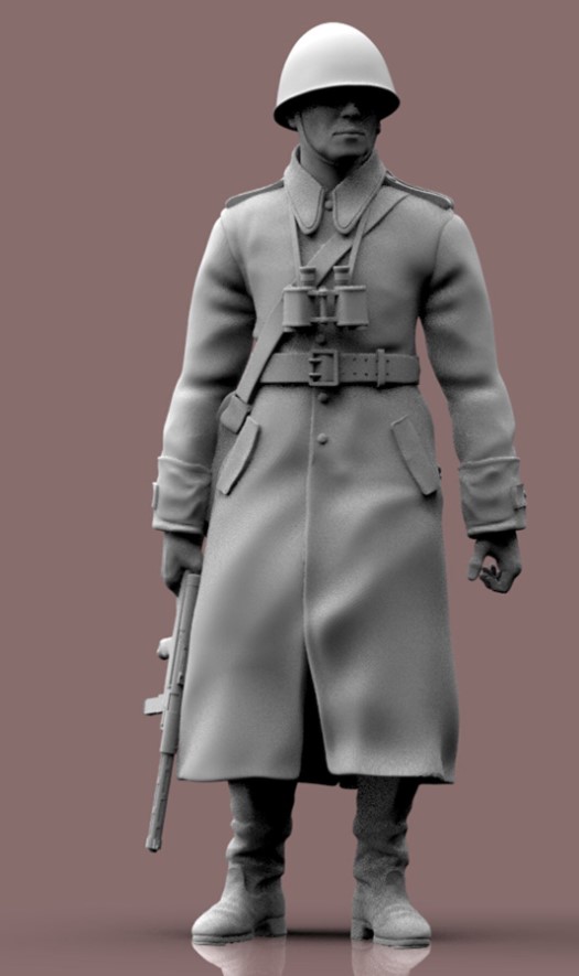 Polish WW2 soldier standing in long coat