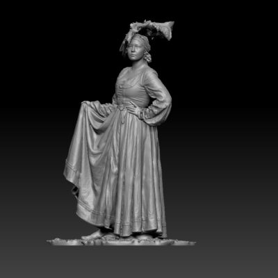 Renaissance woman holding up dress