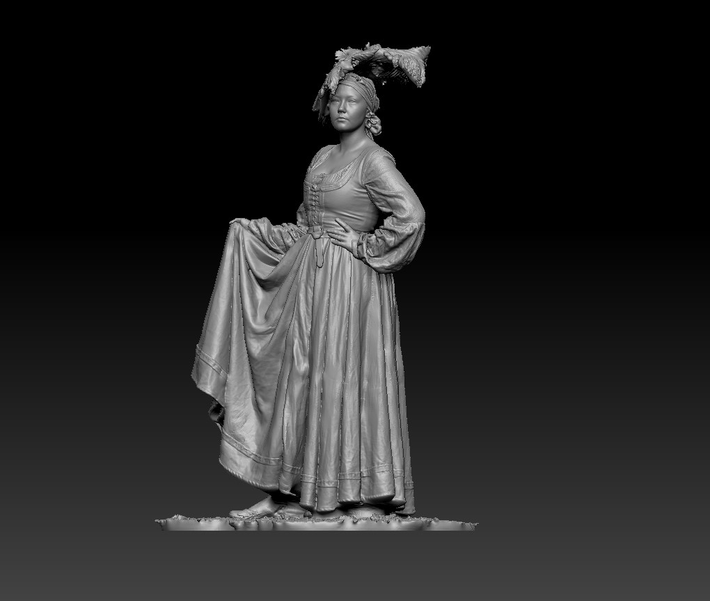 Renaissance woman holding up dress