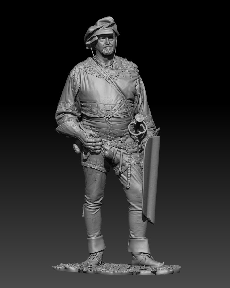 Landsknecht standing with sword and shield