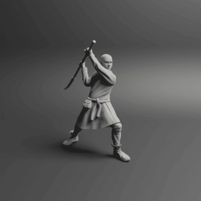 Medieval peasant levy Pose four w scythe NCM