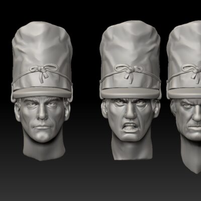 4 Napoleonic Heads, Covered Shako