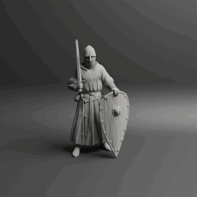 Teutonic knight sword on shoulder