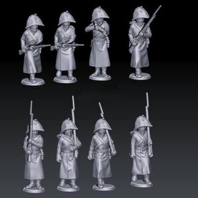 napoleonic russian musketeers with bicorne and greatcoats 1805-07 set 1