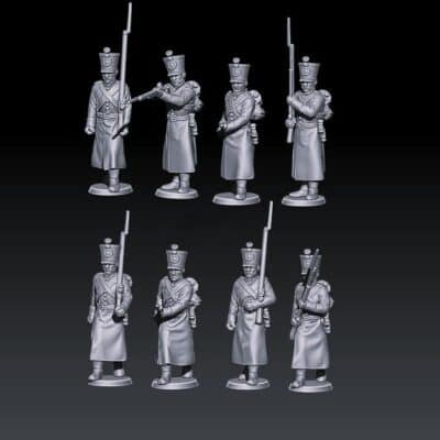 napoleonic russian musketeers with shako and greatcoats 1805-07 set 1