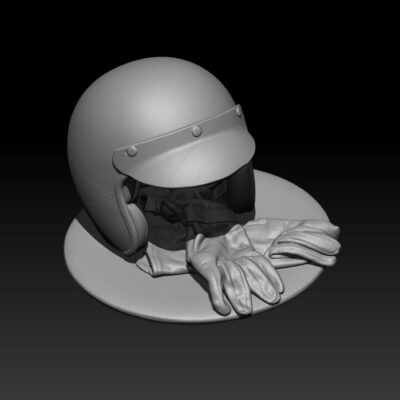 Racer Driver helmet and gloves on base
