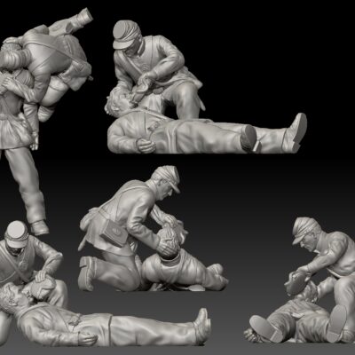 Civil war Union soldier helping injured comrade with a drink