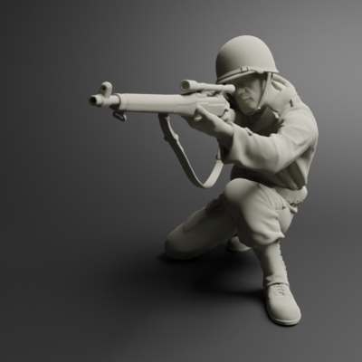 American soldier WW2 Shoot Crouch A14
