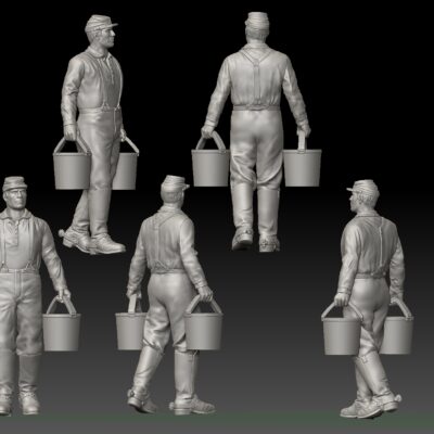 Civil war soldier carrying buckets