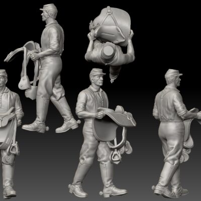 Union Civil war cavalry soldier carrying saddle