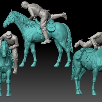 Civil war Union cavalry soldier getting off horse