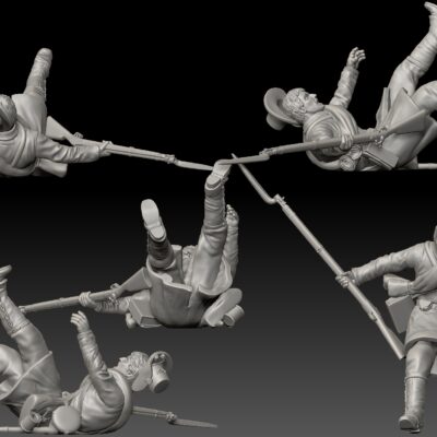 Iron Brigade civil war soldier shot falling down, Hardee hat