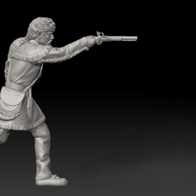 Alamo Trapper aiming with flintlock pistol