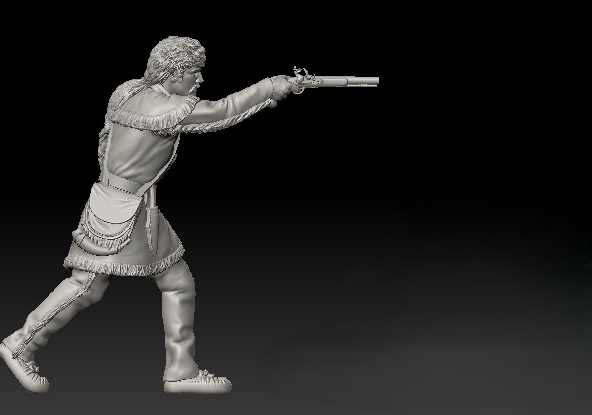 Alamo Trapper aiming with flintlock pistol