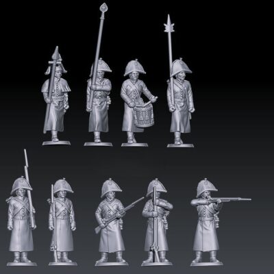 napoleonic russian musketeers with bicorne and greatcoats 1805-07 set 2
