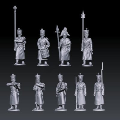 napoleonic russian musketeers with shako and greatcoats 1805-07 set 2