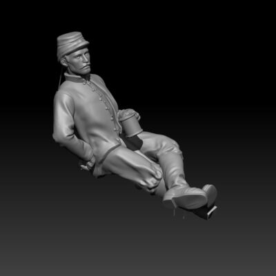 Civil war cavalry soldier resting with coffee